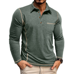 2025新型秋冬対外貿易男性長袖poloシャツ国境を越えた欧米男性服襟tシャツアメリカ上着男