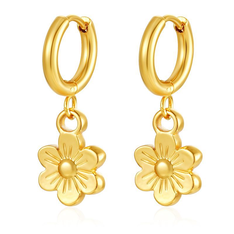 Pendientes colgantes de moda transfronteriza europea y americana, aretes redondos de acero inoxidable de todo fósforo, pendientes simples para mujer de 18K chapados al por mayor