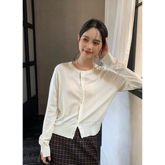 衣尔衫 高频穿搭 纯色简约羊毛针织开衫女秋季休闲宽松日常0560