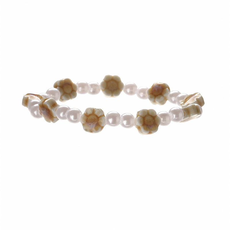 TEMU transfronterizo europeo y americano nuevo estilo imitación perlas pulsera cerámica flor simple yo cuentas pulsera joyería spot al por mayor