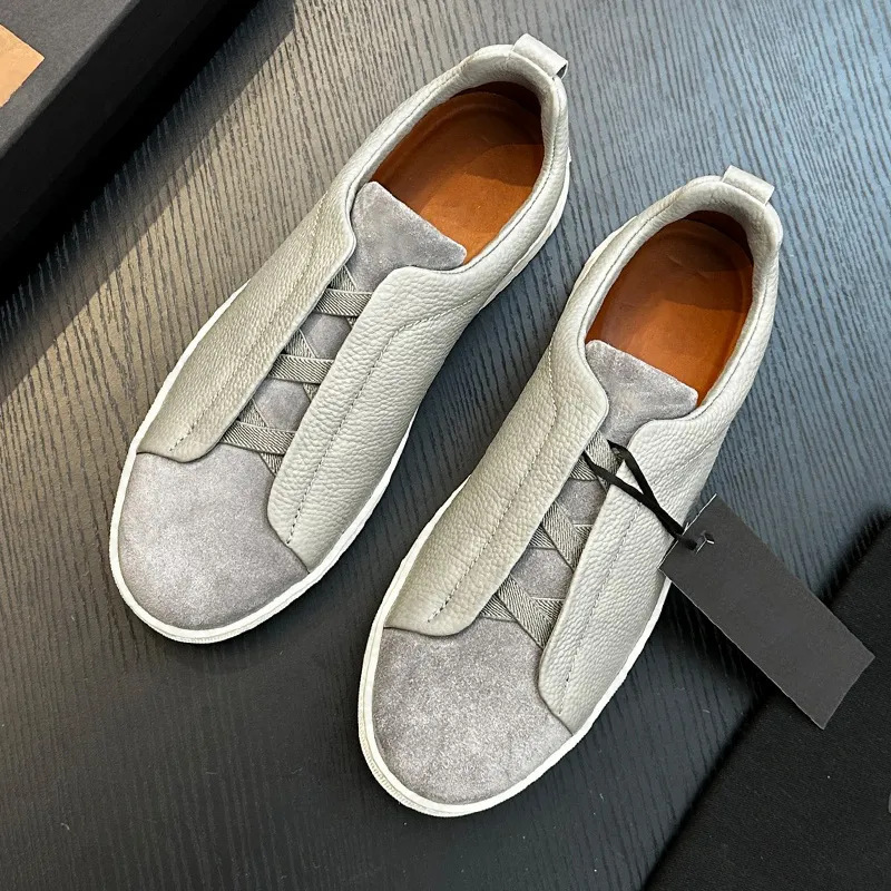 In-Stock Soft Leather Casual Shoes for Men, Slip-On Genuine Leather, Comfortable and Versatile, Gray High-End Sports Loafers, Lazy Shoes In-Stock Soft Leather Casual Shoes for Men, Slip-On Genuine Leather, Comfortable and Versatile, Gray High-End Sports Loafers, Lazy Shoes