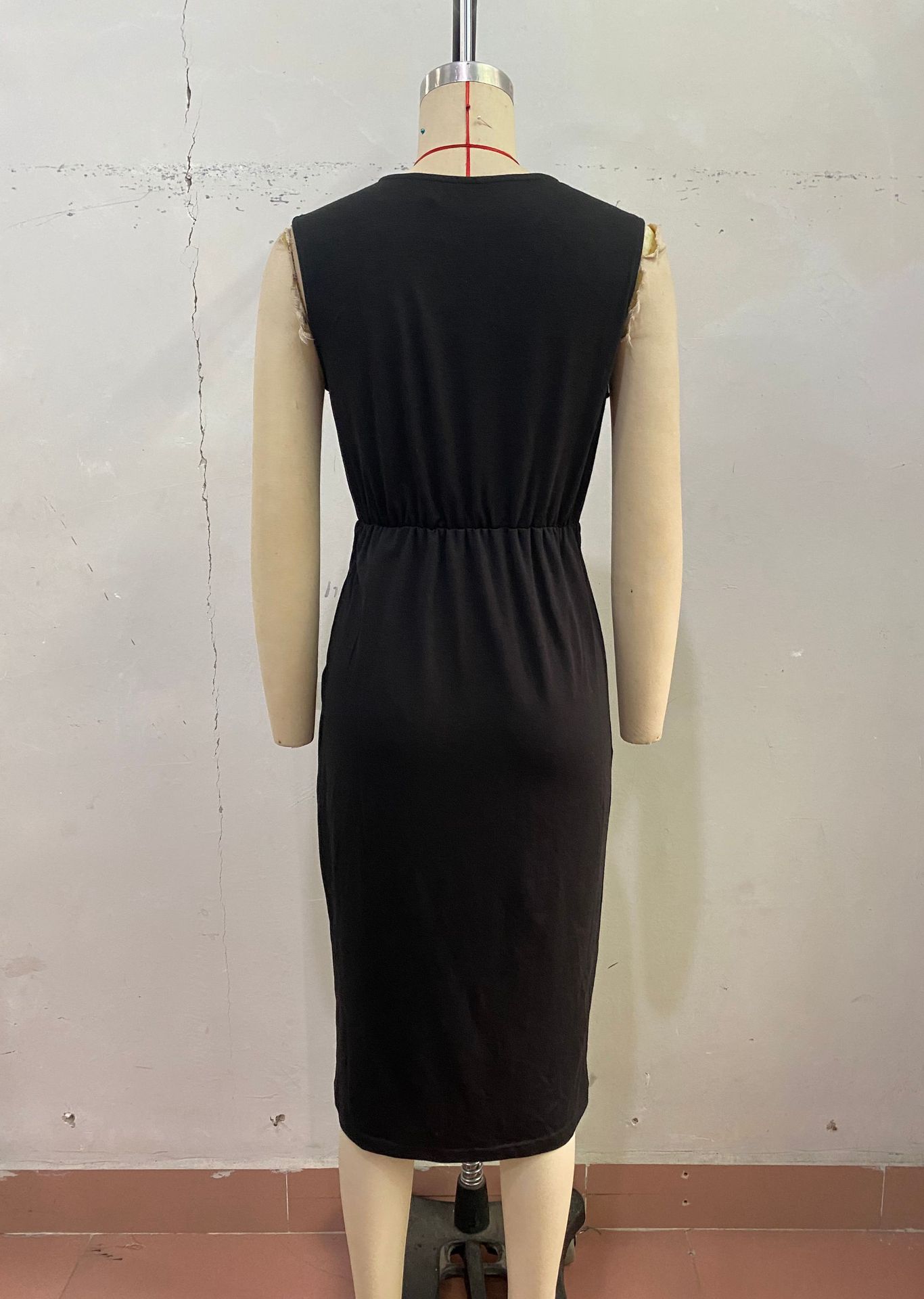 Woomen Elegant Party Slim Black Sleeveless V neck Split Dress