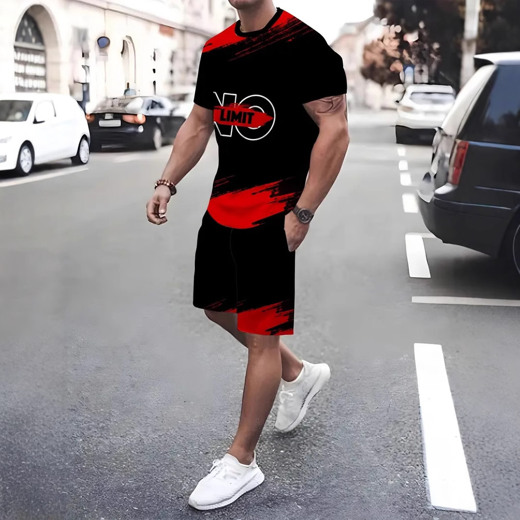 Completo estivo da uomo in due pezzi: camicia a maniche corte sottile e vestibilità ampia e magliette taglie forti, pantaloncini abbinati Mingshi_voghion.com