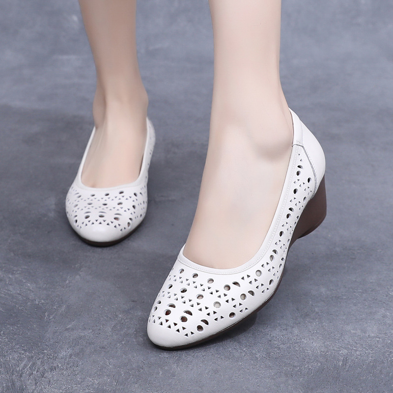 25 Summer New Genuine Leather Sandals Women's Wedge Mama Shoes Hole Non-slip Hollow Single-layer Shoes Retro Leather Shoes with Soft Sole 25 Summer New Genuine Leather Sandals Women's Wedge Mama Shoes Hole Non-slip Hollow Single-layer Shoes Retro Leather Shoes with Soft Sole