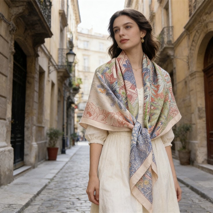 Tropical Rainforest Fubao Double-Sided Silk Wool Large Square Autumn and Winter Warm Velvet Scarf Women's Shawl