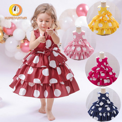 兒童2024新款波點花童蛋糕裙演出禮服女寶寶一周歲生日抓周歲禮服