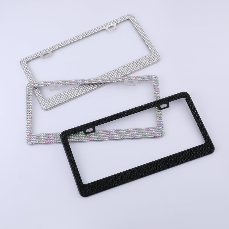 Diamond-encrusted Stainless Steel Square Hole License Plate Frame US Gauge Rhinestone License Plate Frame Crystal License Plate Frame Canada North America License Plate Frame
