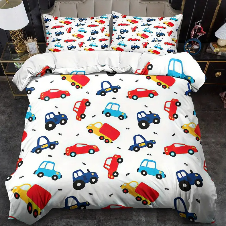 TEMU / JIT Moda dibujos animados lindo patrón de carro colcha de cama set para dibujar