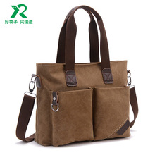 帆布包定制厂家新款帆布手提电脑公文包简约商务休闲男士单肩斜跨