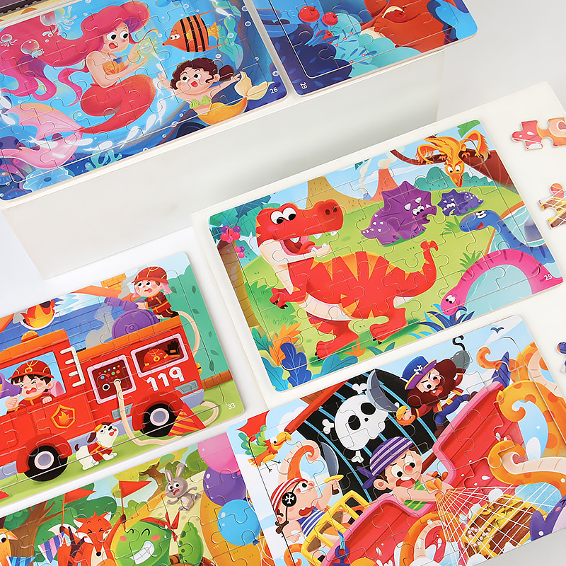 30 piezas de puzzle de madera para niños Educación temprana Tráfico de animales Dinosaurios Cognitivo Panel Desarrollo de Inteligencia CE CPC