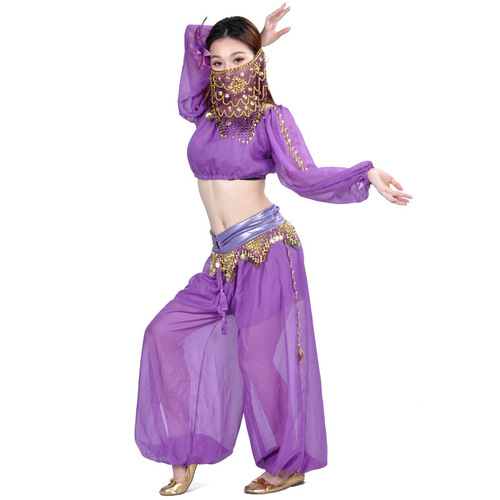 Belly dance suit lantern long sleeve ring bloomers practice festival event Indian dance performance costume set