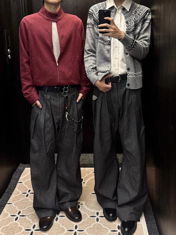 Original Three-Fold Striped Denim Jeans for Men, Old Money Style A-Line Scimitar Wide-Leg Pants, Loose Casual Commuter Dress Pants