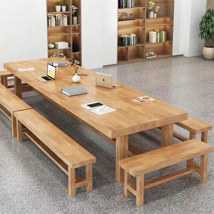 Solid Wood Conference Table, Large Wooden Board Table, Minimalist Office Desk, Meeting Table, Reading Table and Chairs
