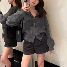 学院风海军领麻花针织开衫女2025秋冬新款宽松复古设计感毛衣外套|undefined