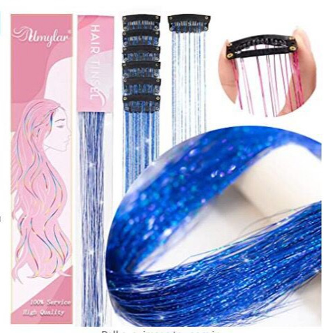 6-piece tinsel hair Laser gold shiny colorful gold and silver gift box BB clip single card wig