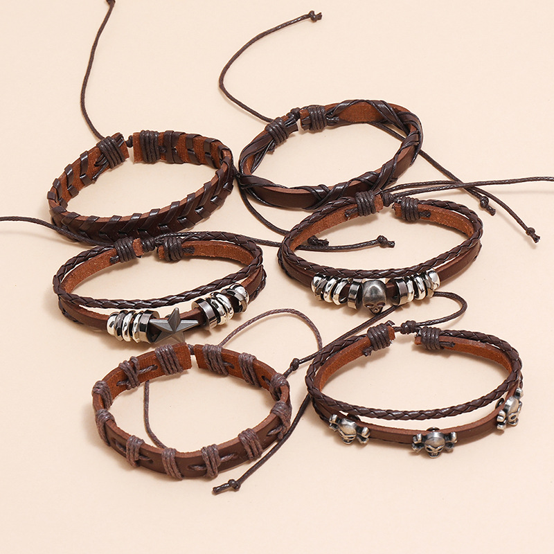 retro braided leather bracelet set