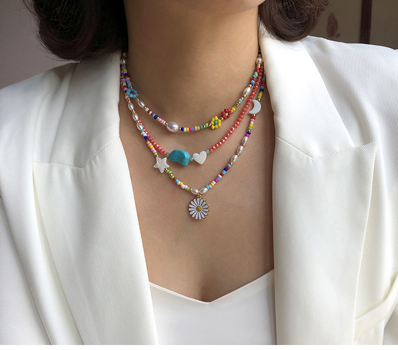 Fashion Rainbow Flower Alloy Necklace Female Retro Bead Collar display picture 2