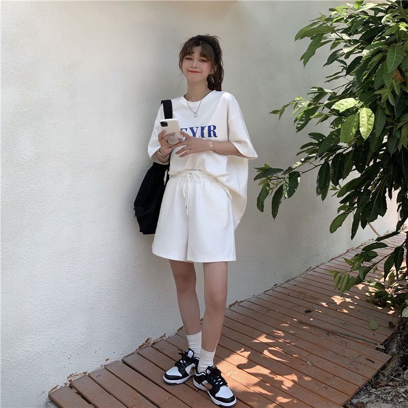 Letter Print Women's 2026 Summer Korean New Style Internet Celebrity Short-sleeve Shorts Loose Plus Size Sports_ecoleips.com