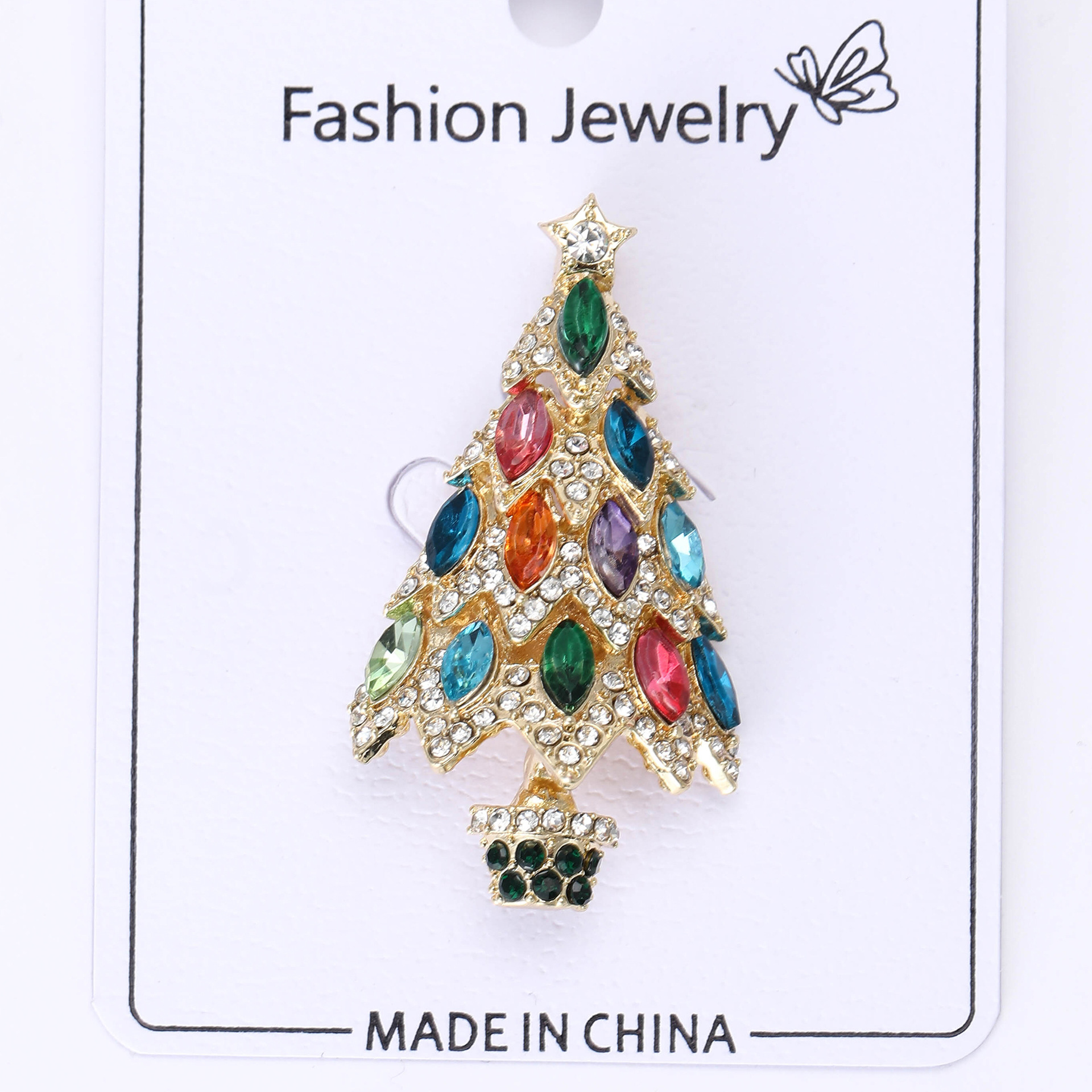 European and American New Christmas Tree Brooch Fashion Rhinestone Jewelry Alloy Enamel Enamel Brooch Versatile Pin Wholesale