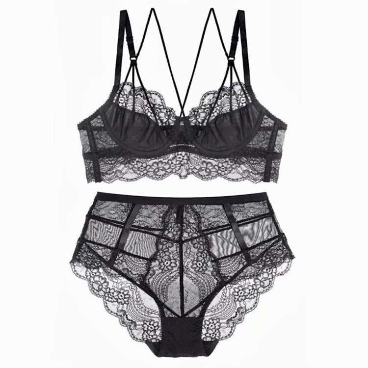 Lingerie francese ultrasottile in pizzo con retro sexy, set da donna, reggiseno trasparente, confortevole e traspirante_voghion.com
