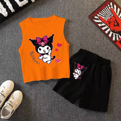 庫洛米Kuromi亞馬遜熱銷新品卡通印花兒童男女童無袖背心短褲套裝