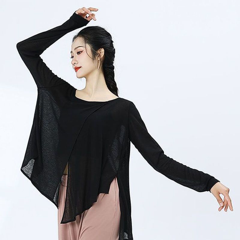 2025 New Classical Dance Practice Clothes Slimming Look Black Gauze Women's Elegant Performance Clothes Modern Dance Tops Loose