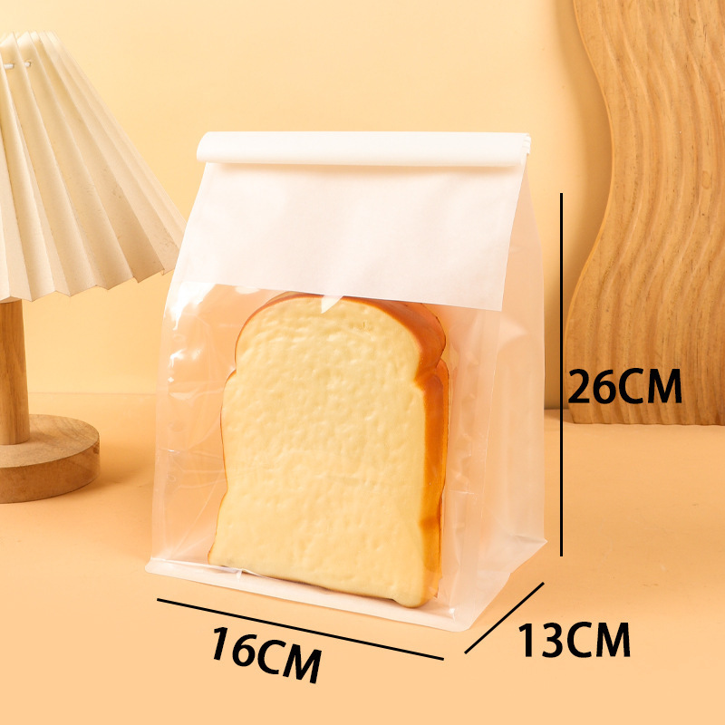 トーストパン包装袋透明窓付き白クラフト紙袋ペストリーベーカリー食品密封袋トーストパン|undefined
