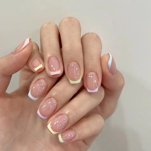 Summer Fresh Dopamine French Simple Manicure Wearable Nails Removable Whitening Nail Pieces Wearable Nails 24 Pieces