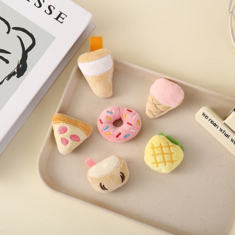 Cartoon Donut Milk Tea Plush Brooch Doll Squeaky Keychain Pendant Coin Purse Hairpin Hair Tie Accessories