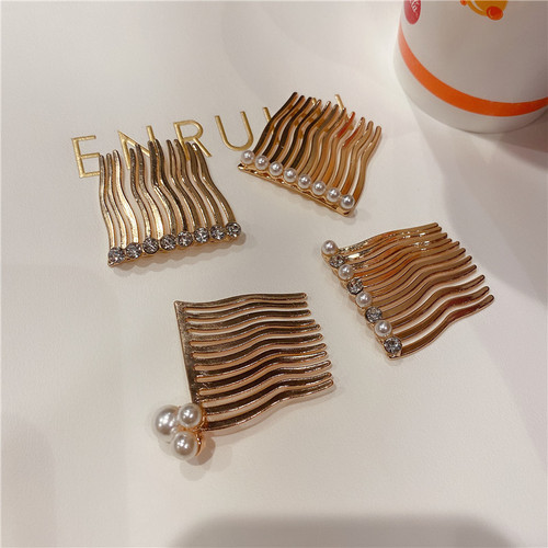 Seamless upside-down comb hair accessories Korean non-slip sweet pearl hair comb rhinestone simple bangs clip hairpin antique style hair accessories