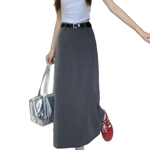 High-waisted straight package hip skirt women's 2025 summer new style, light, mature style, warm name, slimming, split a-line long dress