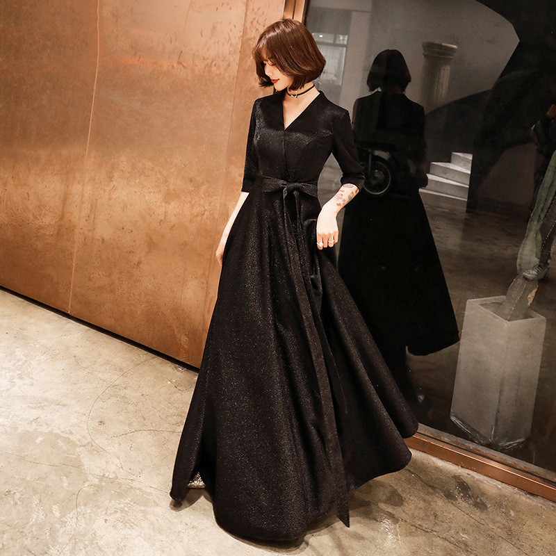 Black Evening Gown for Women 2026 New Style Elegant Banquet Socialite Long Slim-Fit V-Neck Slimming Choir Dress