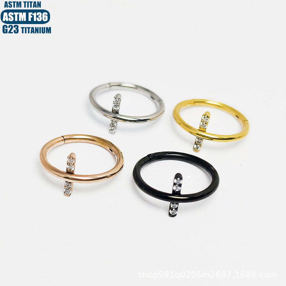 F136 Titanium Alloy Cross Nose Ring Hoop Seamless Closed Ring Piercing Jewelry with CZ detail image 8