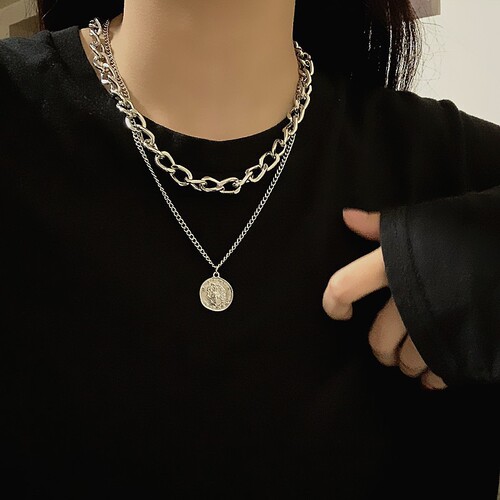 Japanese and Korean Hip-Hop Style Portrait Exaggerated Rough Chain Necklace Double Layer Personality Chain Hip-Hop Choker Short Clavicle Chain for Women