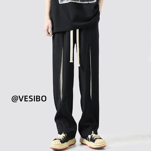 American deconstruction color-block casual men's summer Hong Kong streetwear brand loose straight-leg long pants high street thin sports pants
