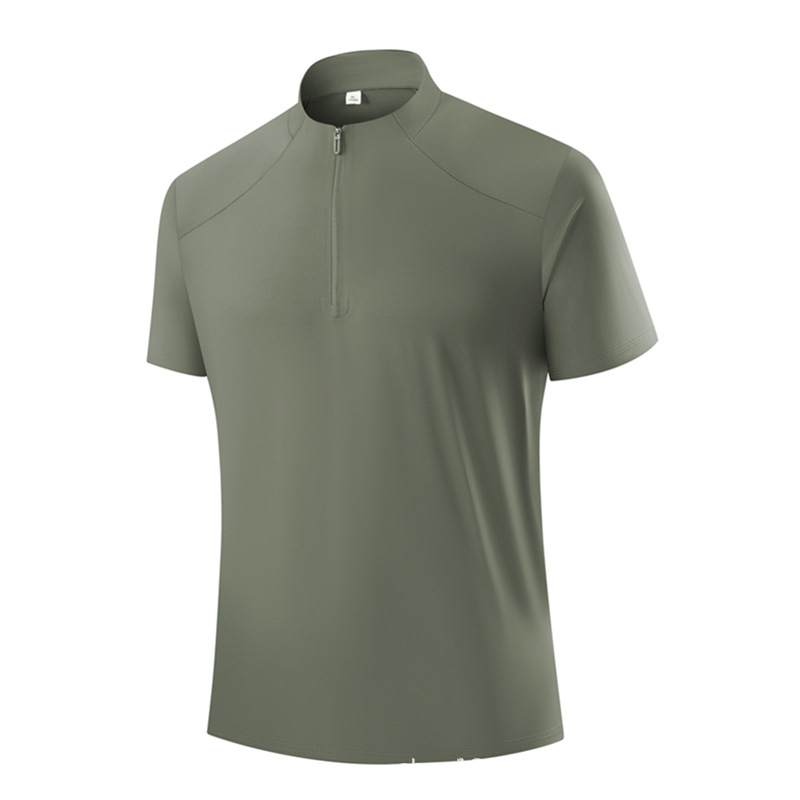 Outdoor Half-Zip Stand-Up Collar Short-Sleeved Summer Ice Silk Sports Polo Shirt for Men and Women, Fitness Running Couple Quick-Drying T-Shirt