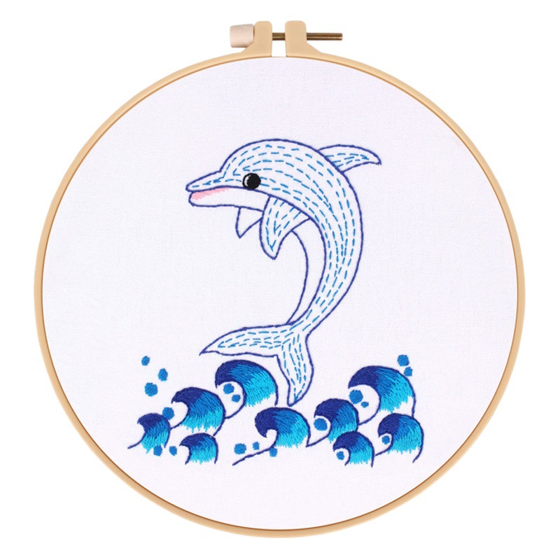 DIY Kit de bordado hecho a mano paquete de material delfín sirena globo de dibujos animados animal europeo transfronterizo inglés