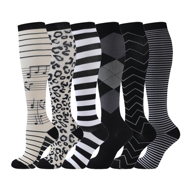 Juego de 6 pares de calcetines deportivos de compresión transfronterizos para fitness, calcetines largos de compresión para pantorrillas para hombres y mujeres, calcetines de compresión elásticos. image 49