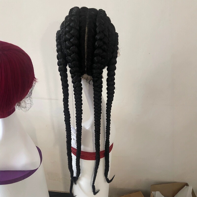 Cross-border boxing braid lace front wig with baby bangs and four-strand braids Cross-border boxing braid lace front wig with baby bangs and four-strand braids