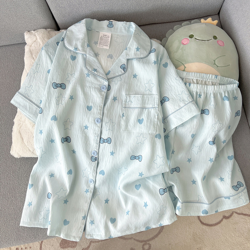 Wholesale factory summer short-sleeve cloud cotton pajamas for women, comfortable and trendy shorts that can be worn outside, home wear set Wholesale factory summer short-sleeve cloud cotton pajamas for women, comfortable and trendy shorts that can be worn outside, home wear set