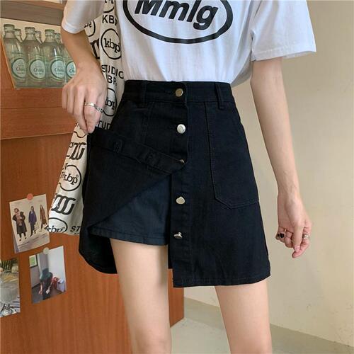 Women's Large Black Denim Short Skirt Spring and Autumn Fat Mm High-Waisted Hip-Hiding Skirt Slimming A-Line Skirt Sun-Protective A-Line Skirt