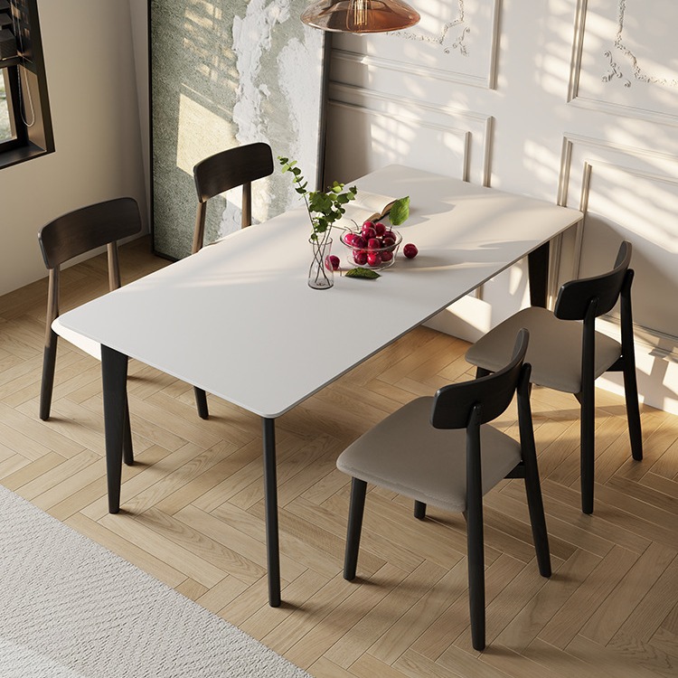 Italian rectangular marble dining table set with all solid wood marble for four people, light luxury small apartment dining table
