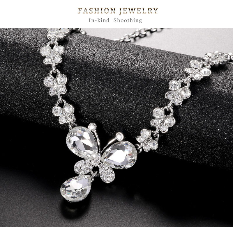 Fashion Wedding Flower Water Drop Butterfly Earrings Necklace Set Wholesale Nihaojewelry display picture 5