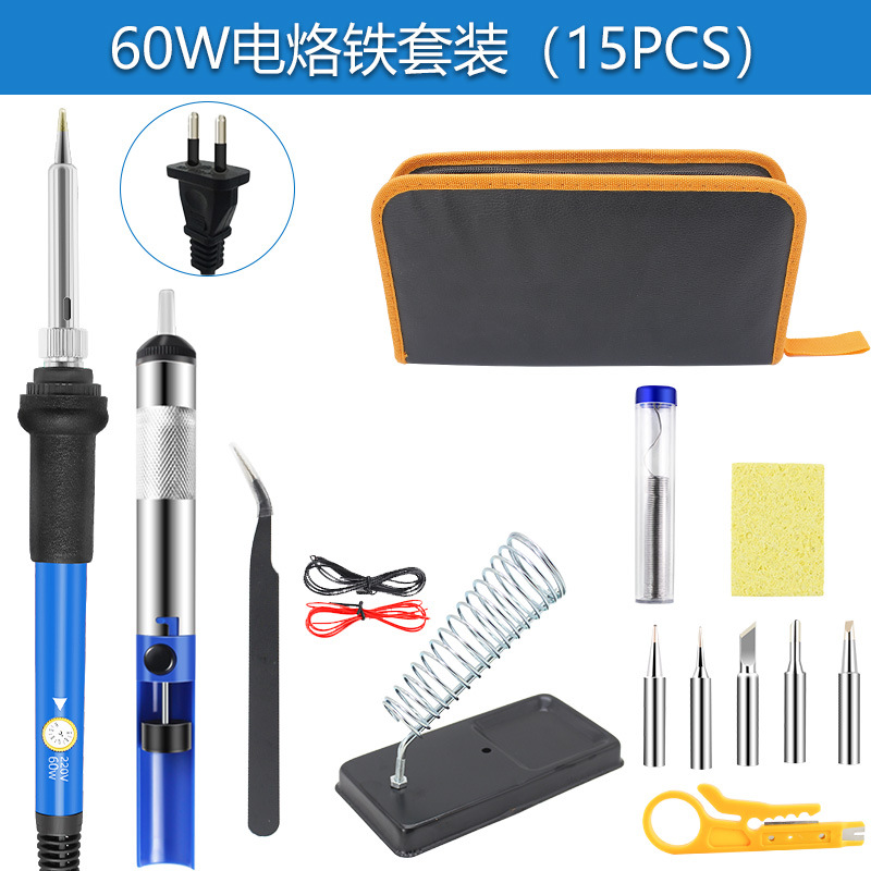 Soldador Eléctrico de Temperatura Ajustable Transfronterizo de 60W, Pluma de Soldar para Reparaciones Domésticas, Estándar Europeo 220V, Kit de Herramientas de Soldadura