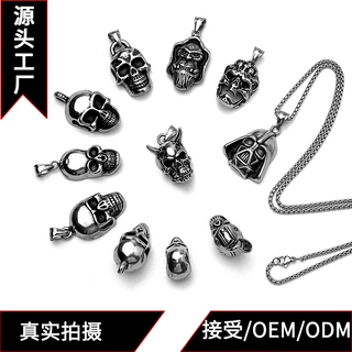 亚马逊跨境不锈钢骷髅头万圣节男士项链个性潮流男生挂坠项 饰品