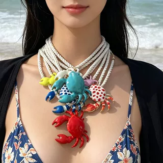 时尚夸张大牌螃蟹合金项链欧美跨境海洋系列多层叠戴吊坠女式项饰