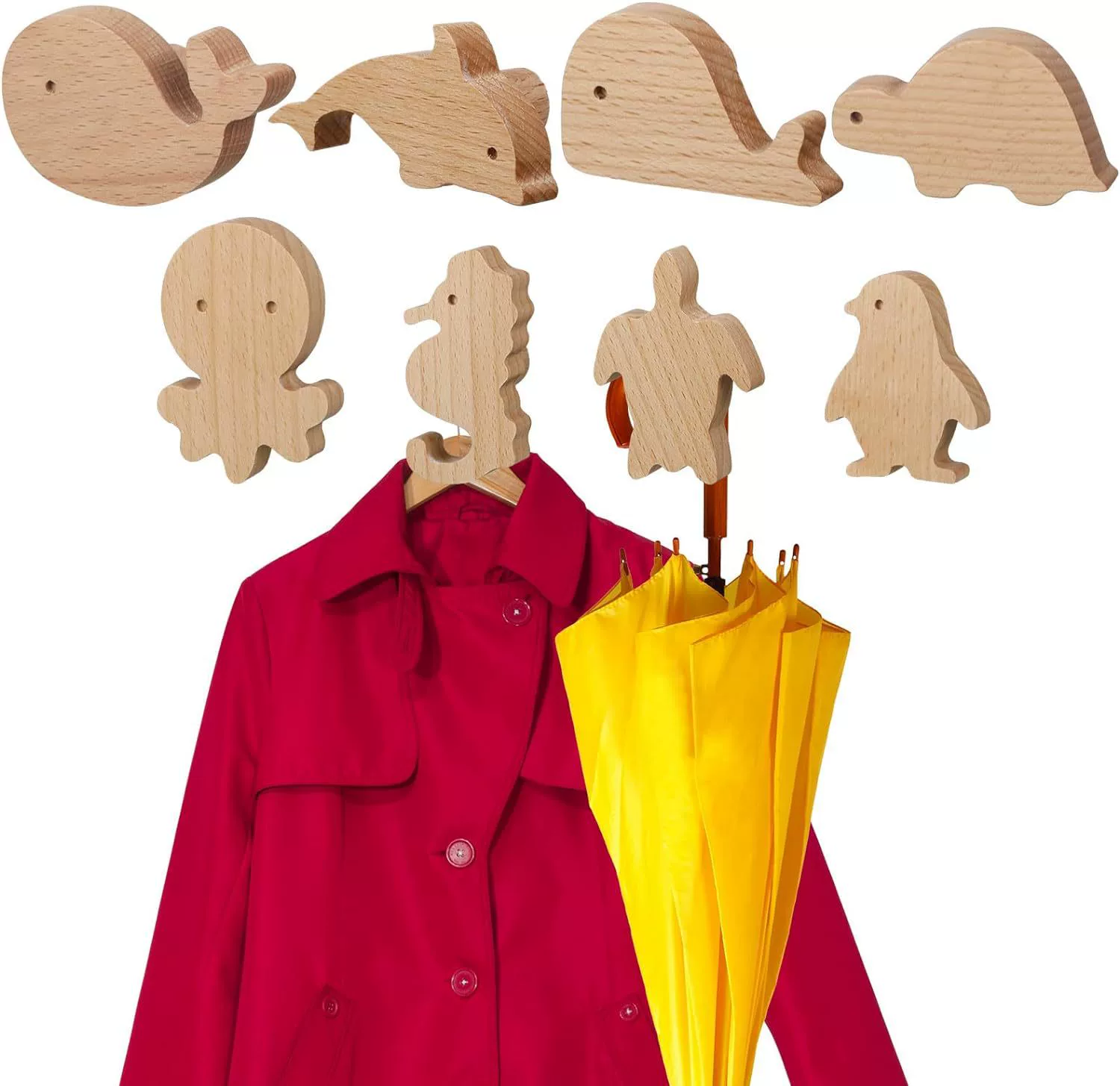 Деревянные животные Детский крючок деревянный морской животный тематический крюк детский сад деревянный настенный крючок