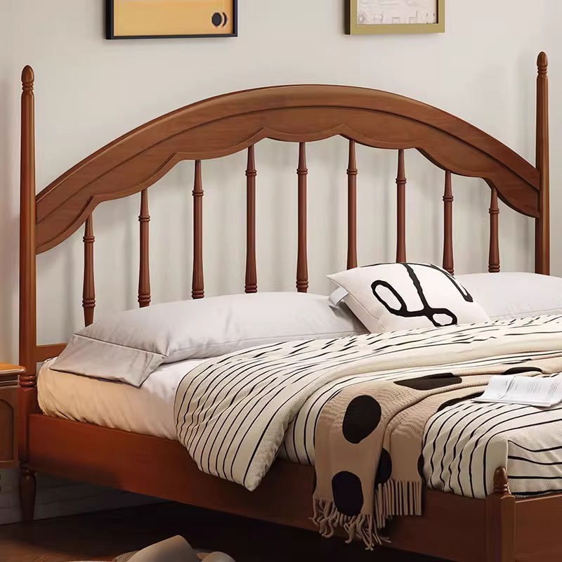 Cama Windsor medieval Cama de arpa Retro francés 1 metro 8 Dormitorio principal Muebles de madera maciza Cama doble Cama de almacenamiento