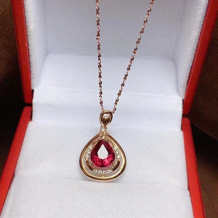 Танабата новый подарок натуральный турмалин 18k золотой кулон ожерелье 2.15ct турмалин каплевидное колье