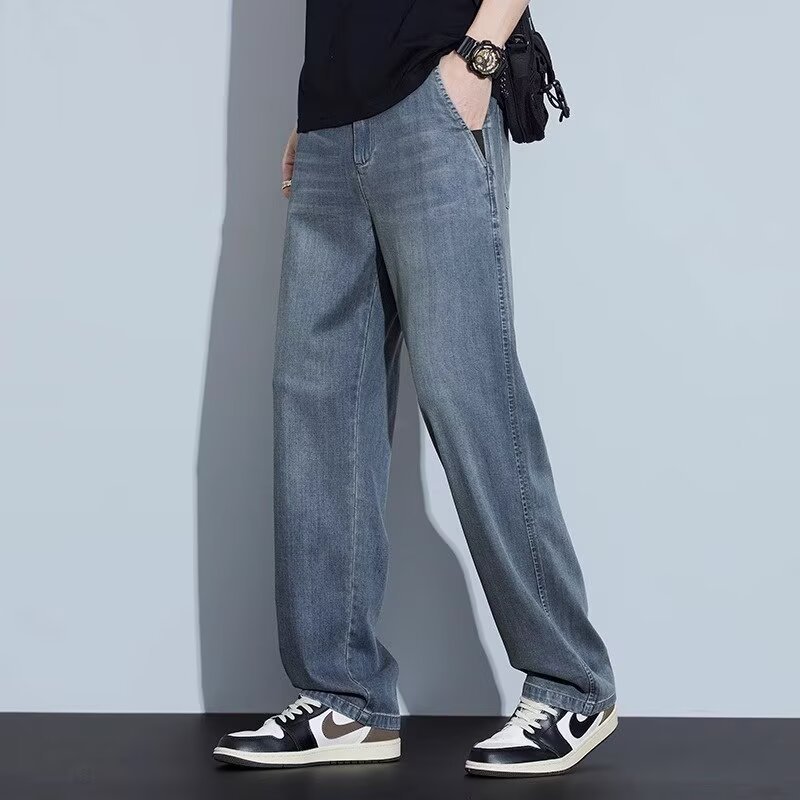 2025 New Men's Jeans Spring Summer Korean Style Straight Loose Casual Versatile Long Pants Trendy Men's Clothing